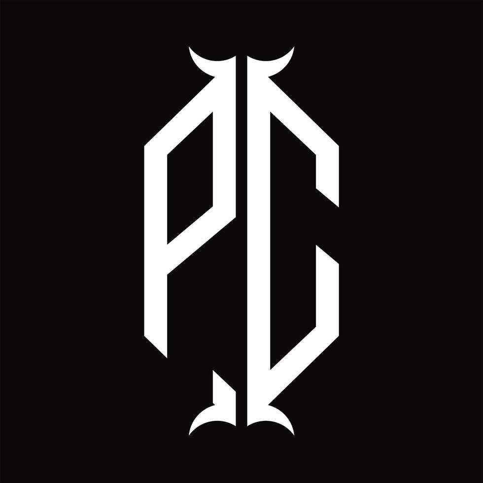 pc logo monogramma con corno forma design modello vettore