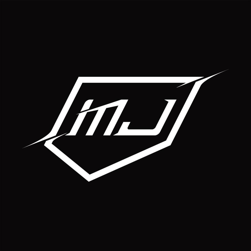 mj logo monogramma lettera con scudo e fetta stile design vettore