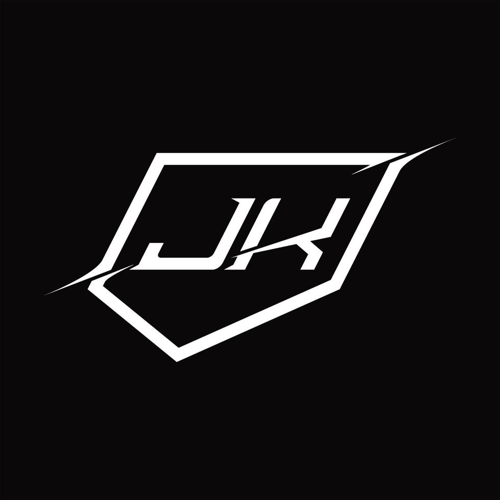 jk logo monogramma lettera con scudo e fetta stile design vettore