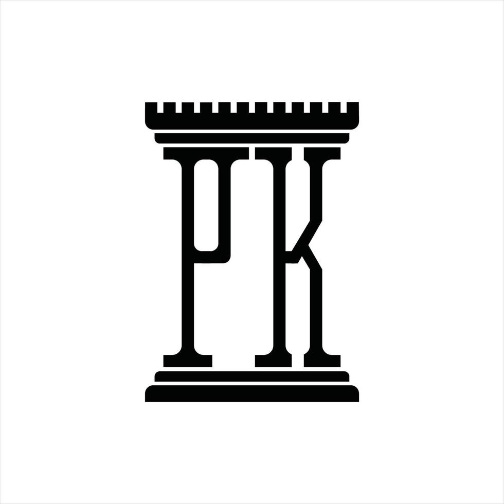 pk logo monogramma con pilastro forma design modello vettore