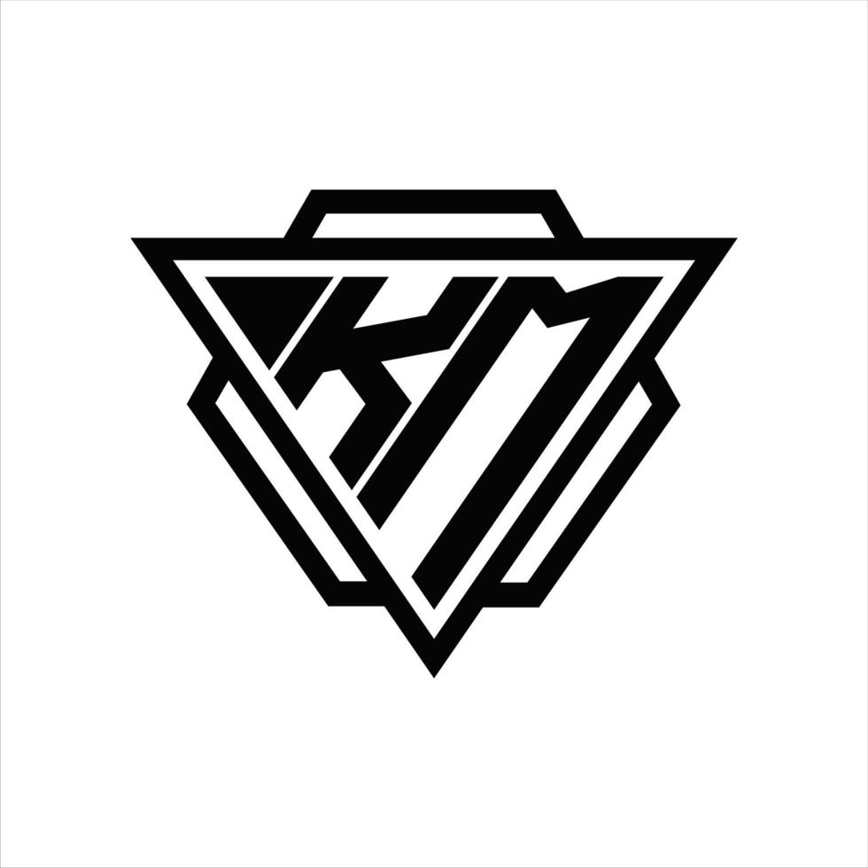 km logo monogramma con triangolo e esagono modello vettore