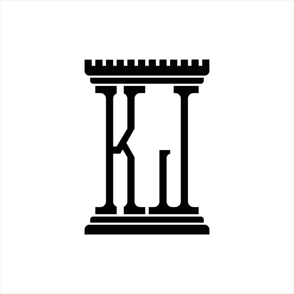 kj logo monogramma con pilastro forma design modello vettore