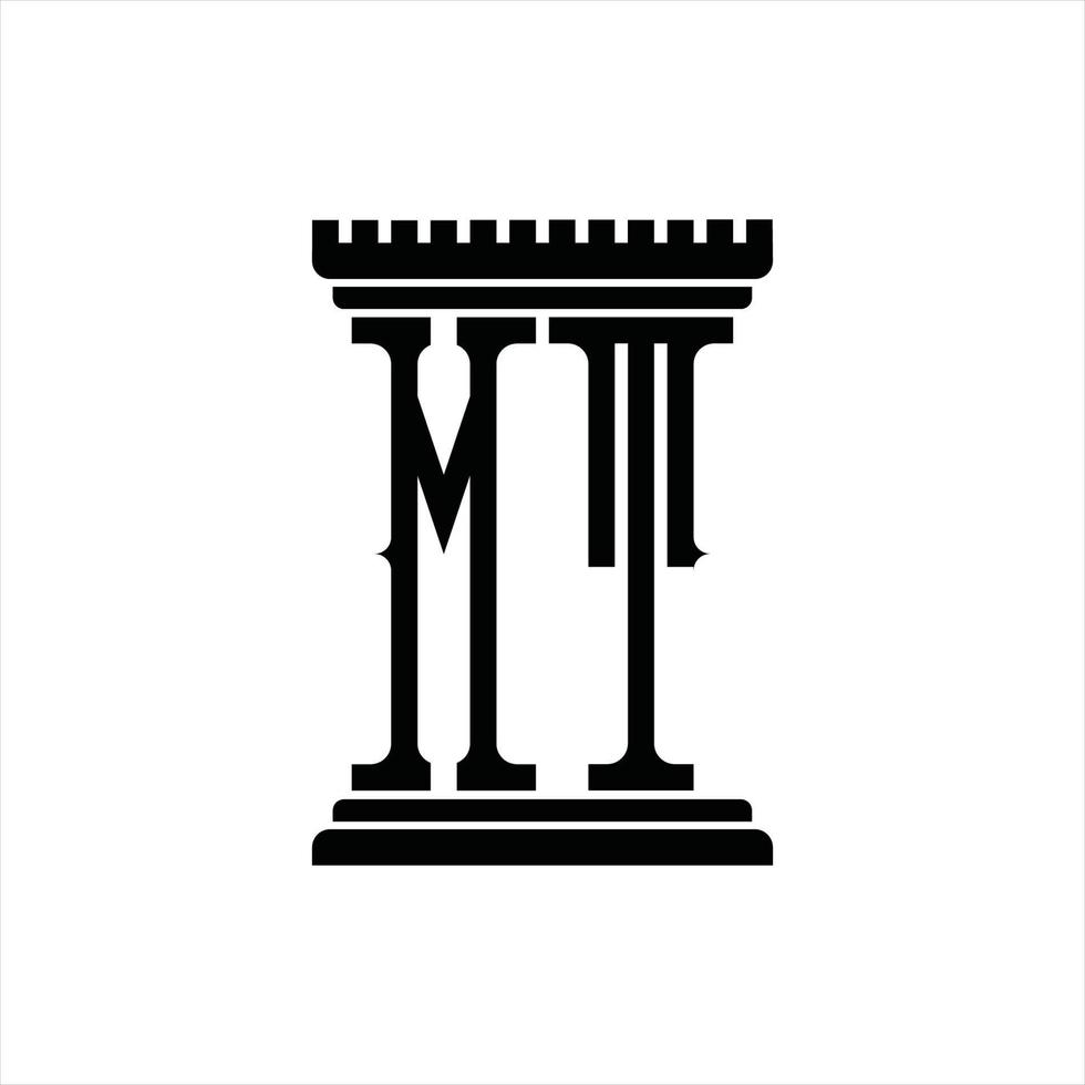 mt logo monogramma con pilastro forma design modello vettore