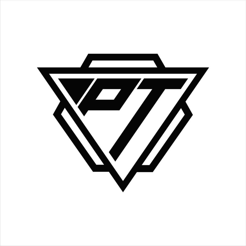 pt logo monogramma con triangolo e esagono modello vettore