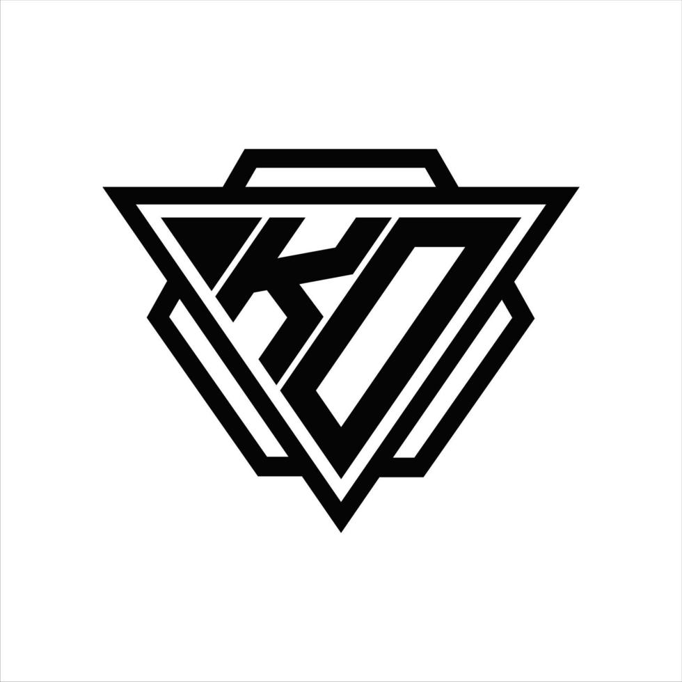 ko logo monogramma con triangolo e esagono modello vettore