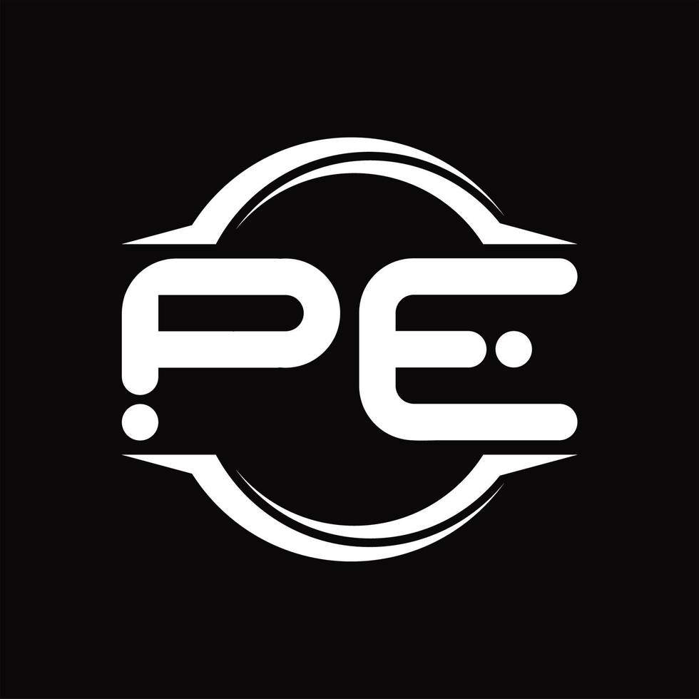 pe logo monogramma con cerchio arrotondato fetta forma design modello vettore