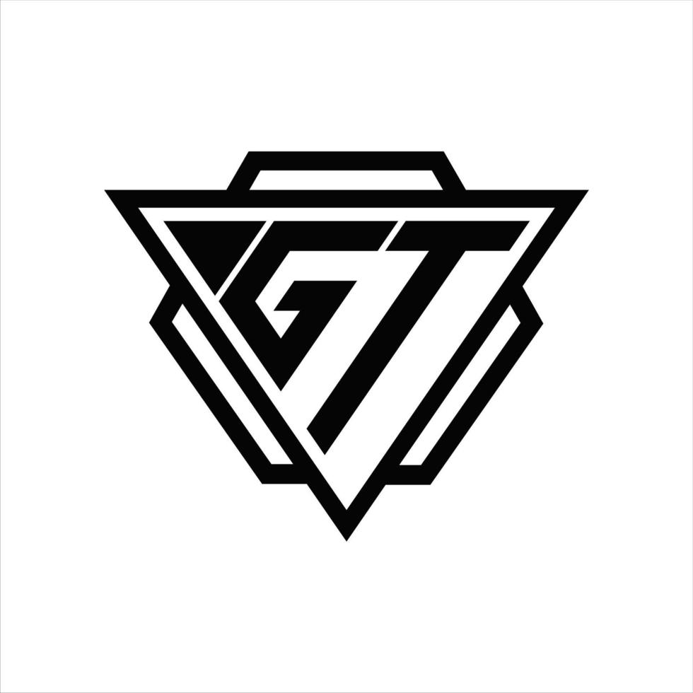 gt logo monogramma con triangolo e esagono modello vettore
