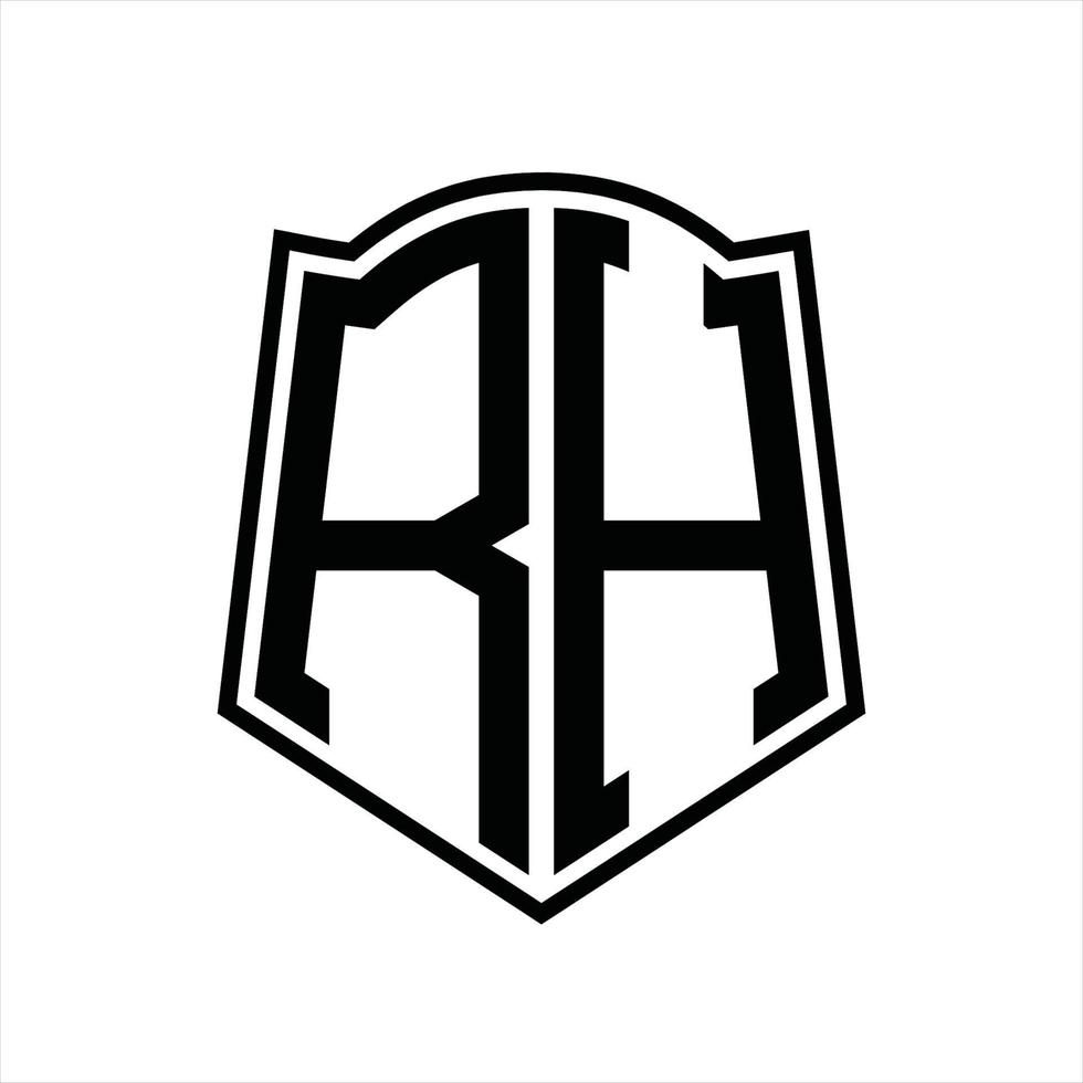 rh logo monogramma con scudo forma schema design modello vettore