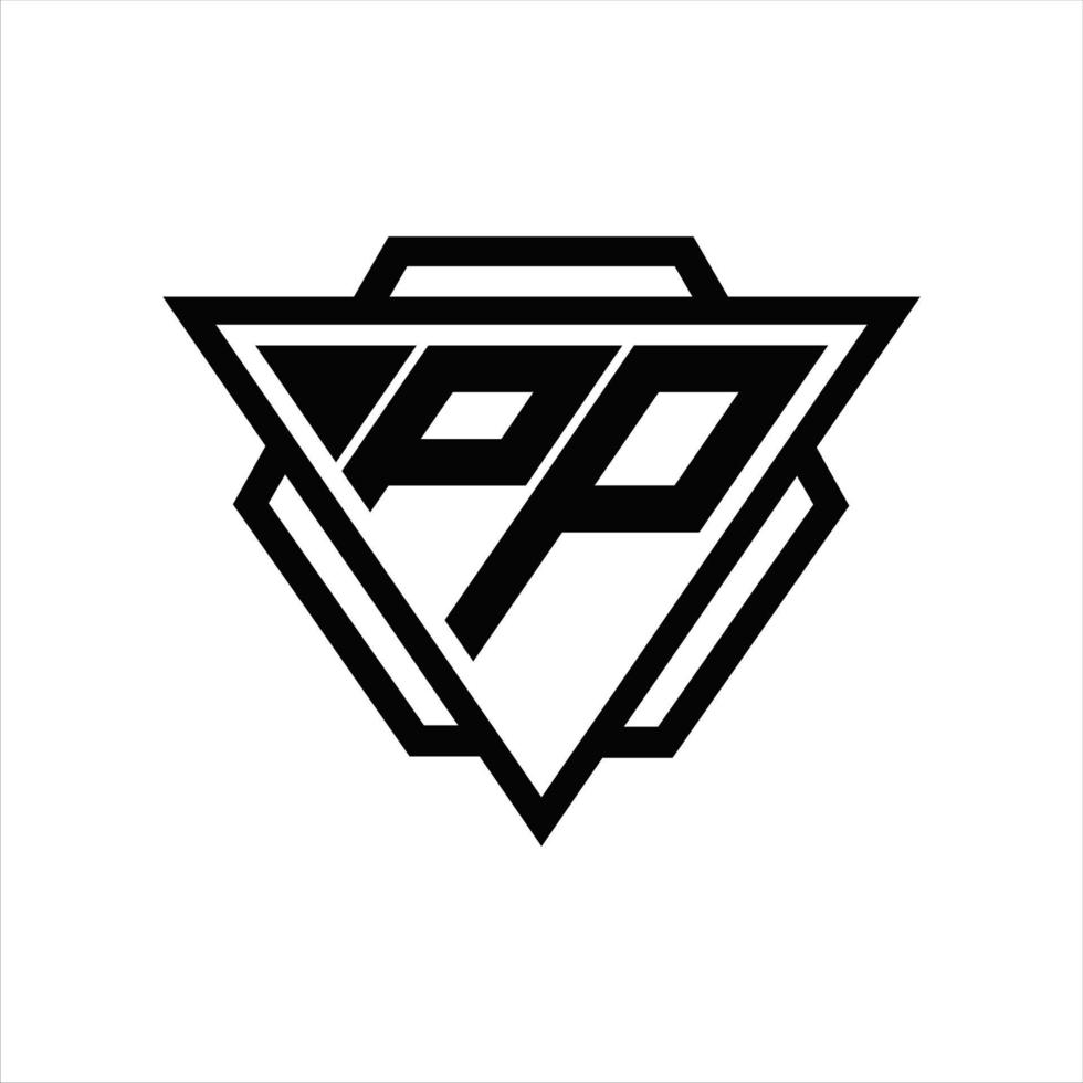 pp logo monogramma con triangolo e esagono modello vettore