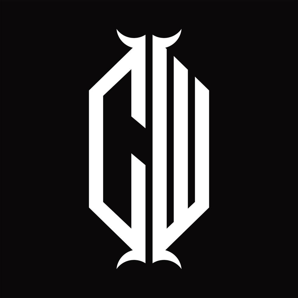 cw logo monogramma con corno forma design modello vettore