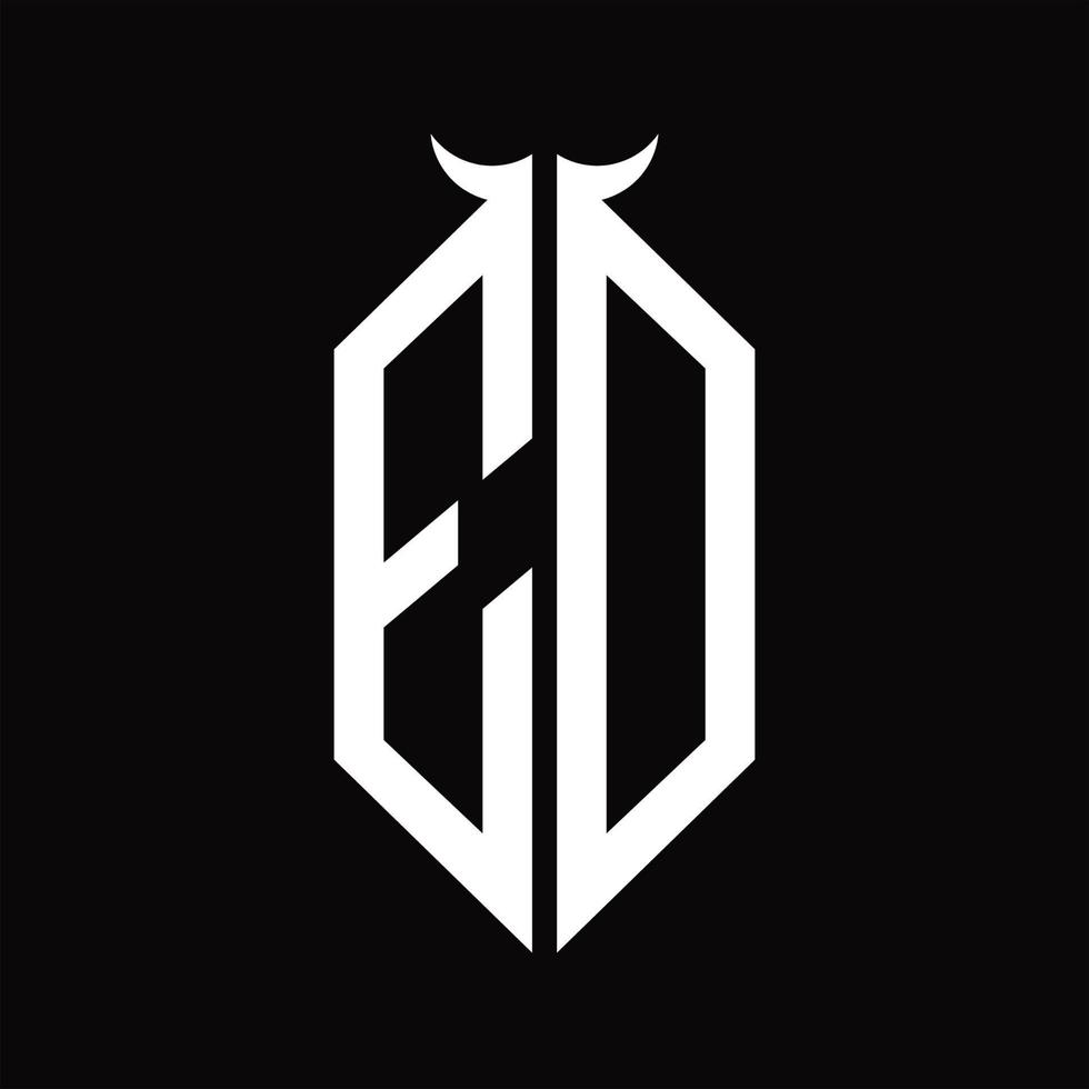 ed logo monogramma con corno forma isolato nero e bianca design modello vettore