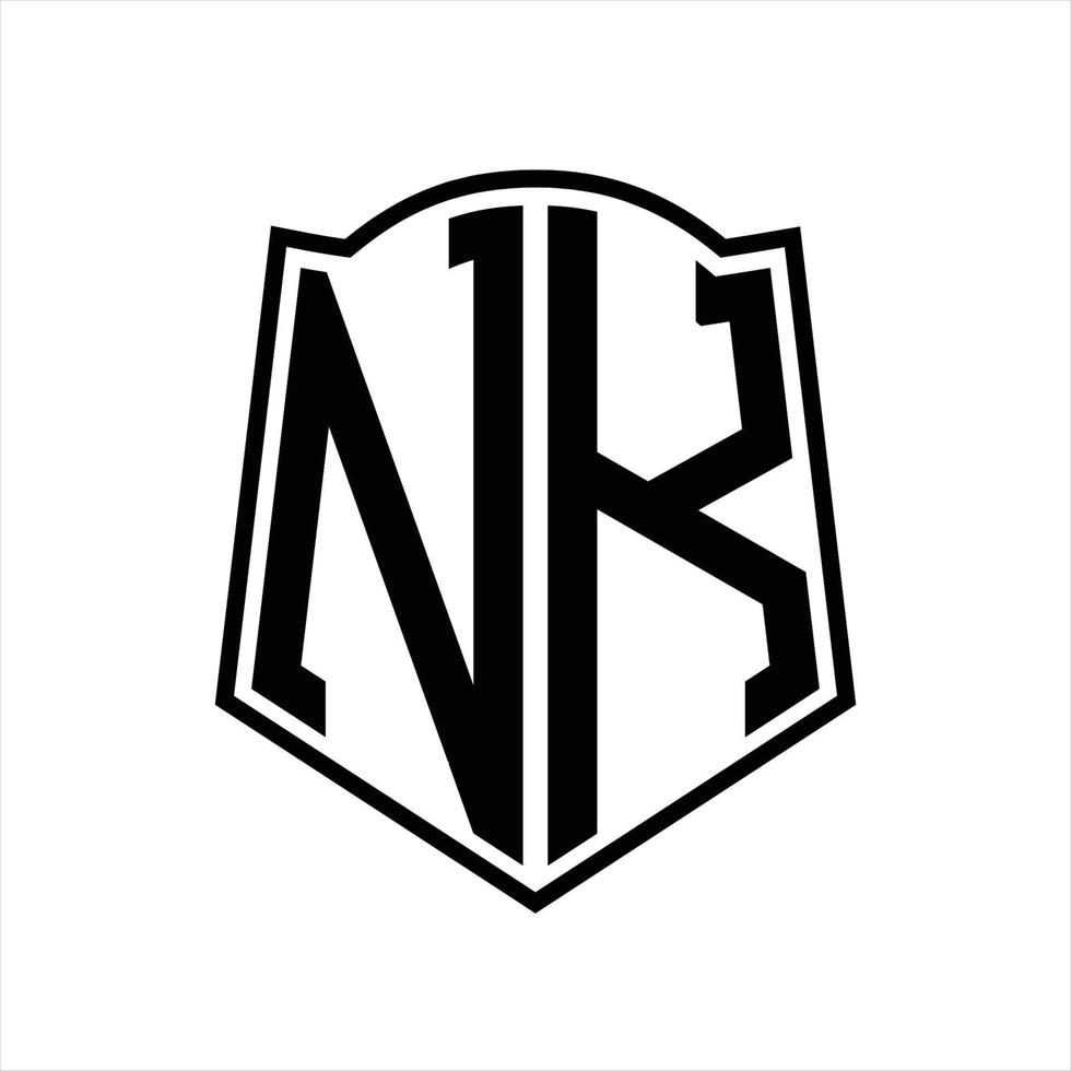 nk logo monogramma con scudo forma schema design modello vettore