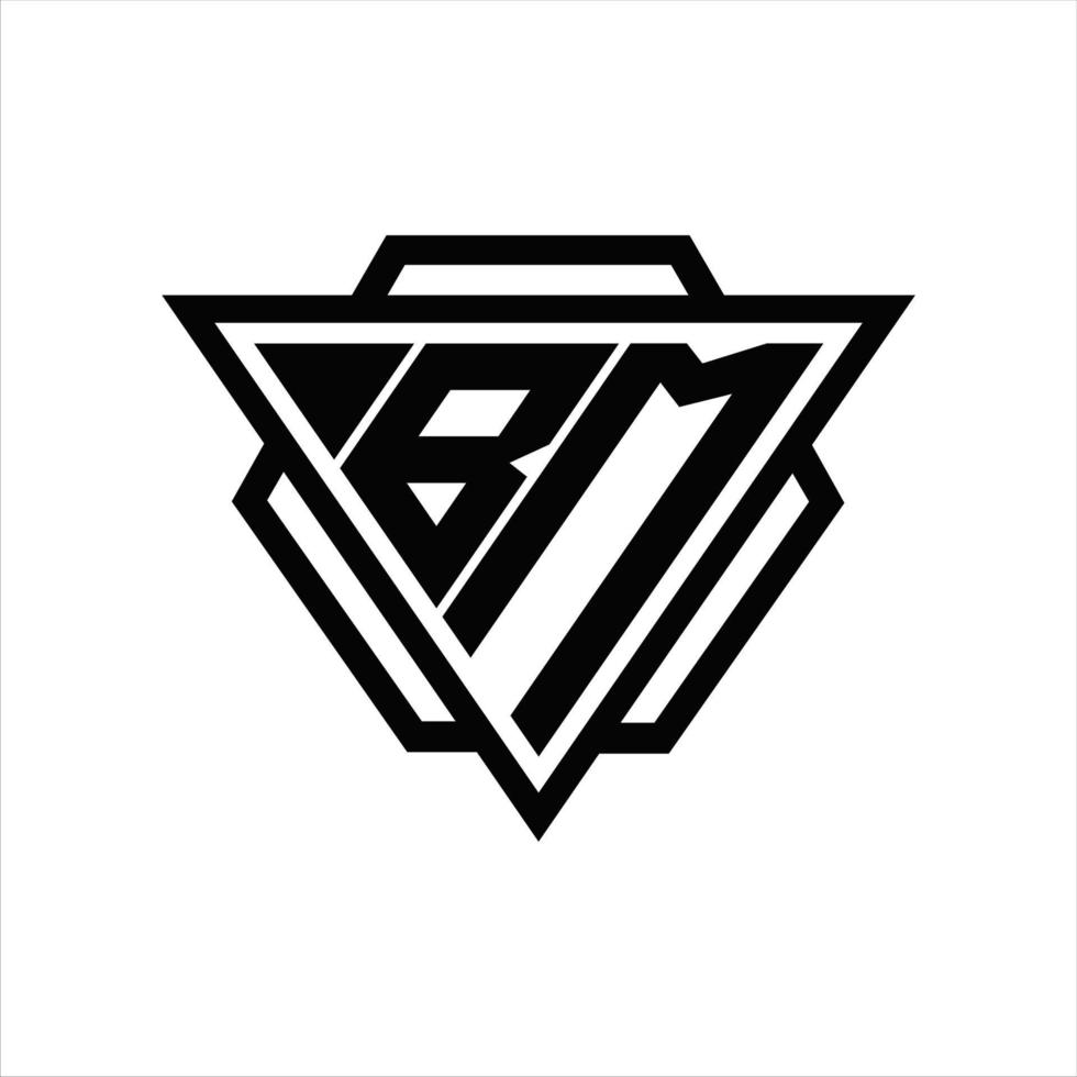 bm logo monogramma con triangolo e esagono modello vettore