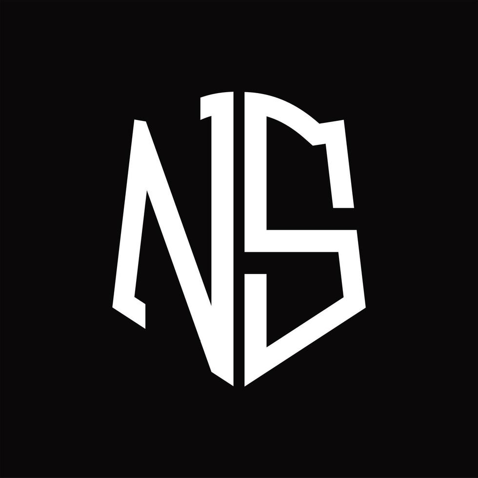 ns logo monogramma con scudo forma nastro design modello vettore