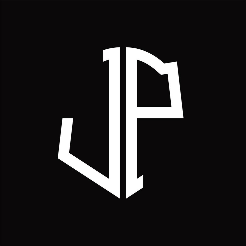 jp logo monogramma con scudo forma nastro design modello vettore