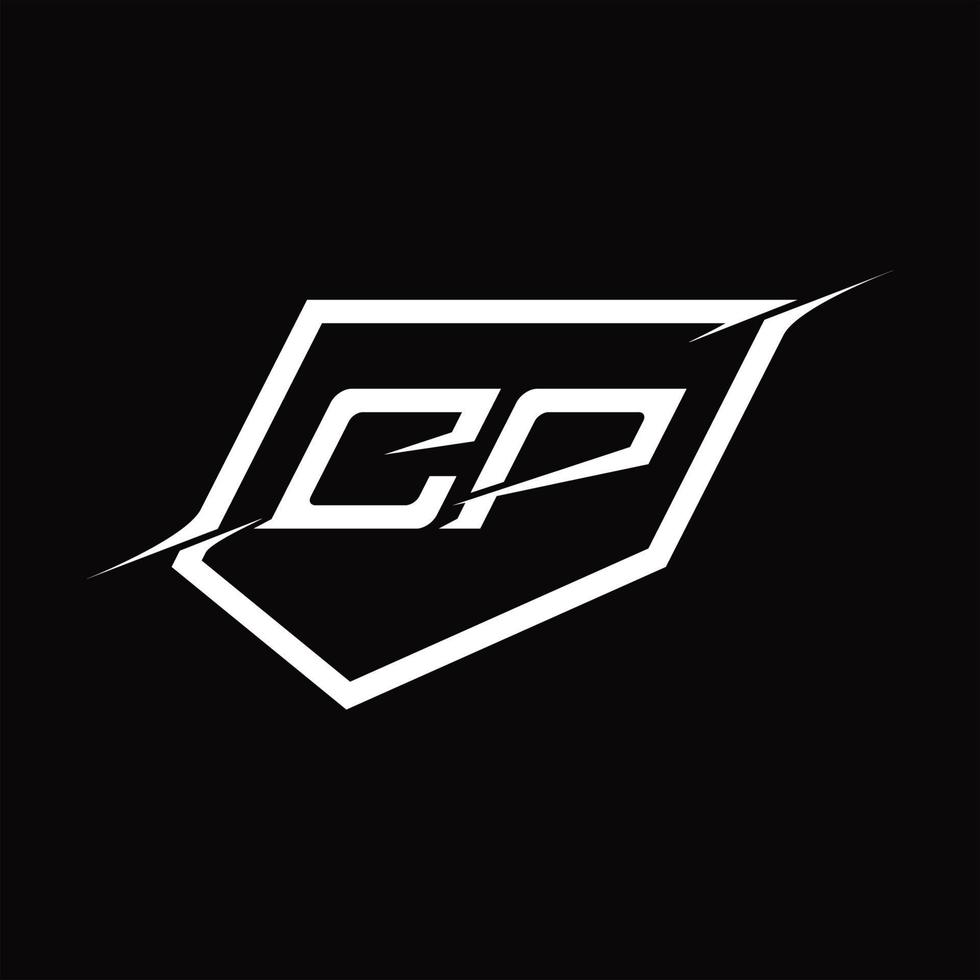 cp logo monogramma lettera con scudo e fetta stile design vettore