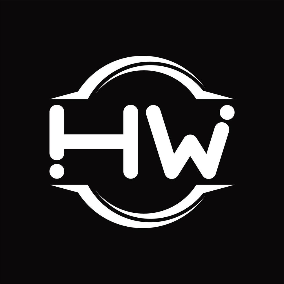 hw logo monogramma con cerchio arrotondato fetta forma design modello vettore