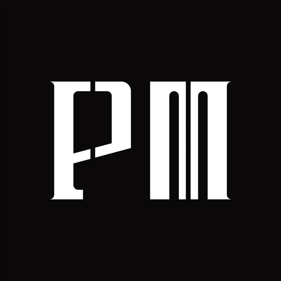 pm logo monogramma con mezzo fetta design modello vettore