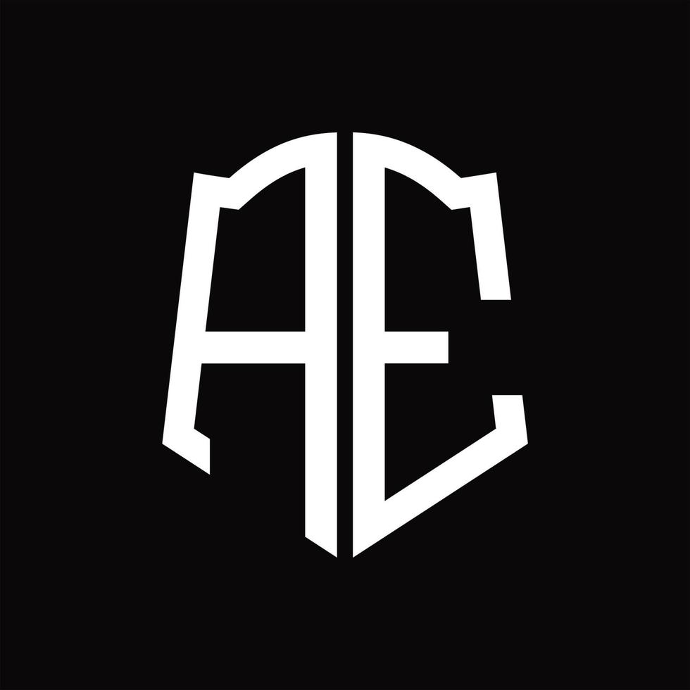 ae logo monogramma con scudo forma nastro design modello vettore