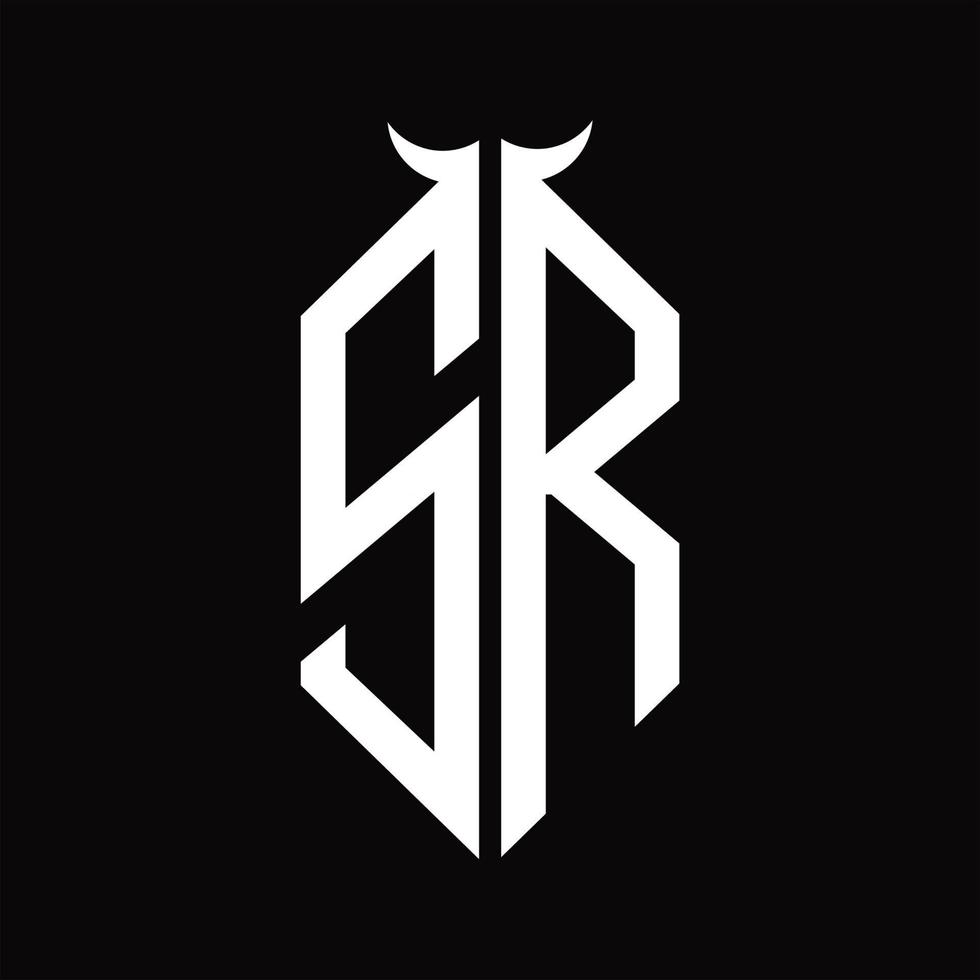 sr logo monogramma con corno forma isolato nero e bianca design modello vettore