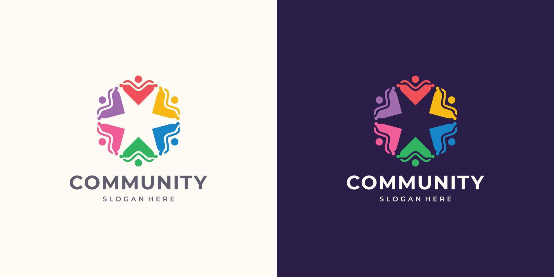 ispirazione Comunità logo design colorato concetto.sociale gruppo, stelle concetto, persone umano insieme. vettore