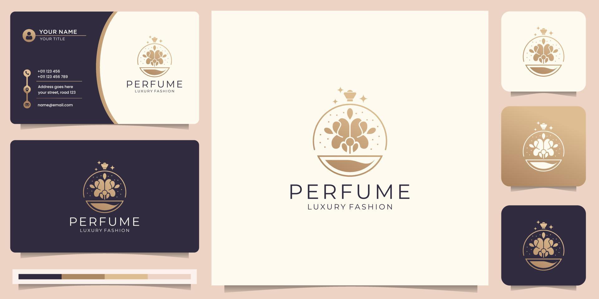lusso design per profumo logo modello. logo per salone, bellezza, pelle cura, con attività commerciale carta. vettore