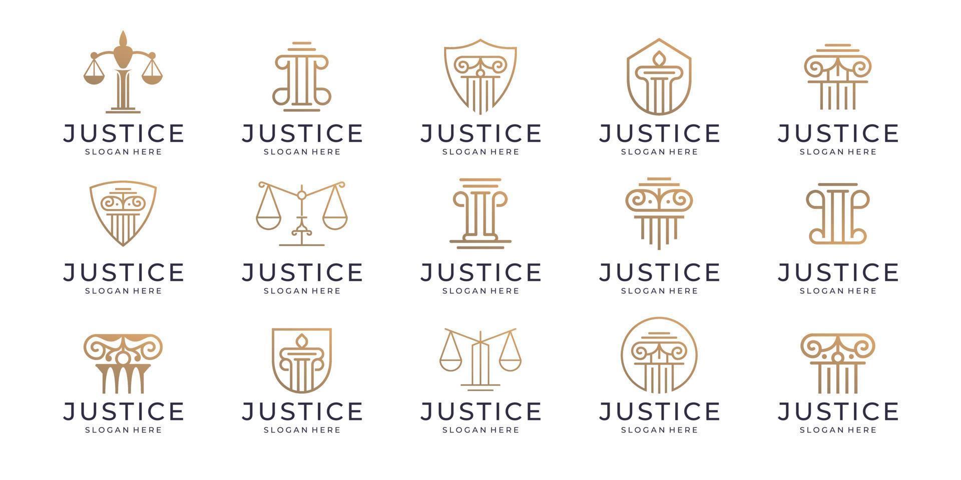 impostato di eccezionale legge azienda logo design. collezione di giustizia legge oro colore, lineare stile concetto. vettore