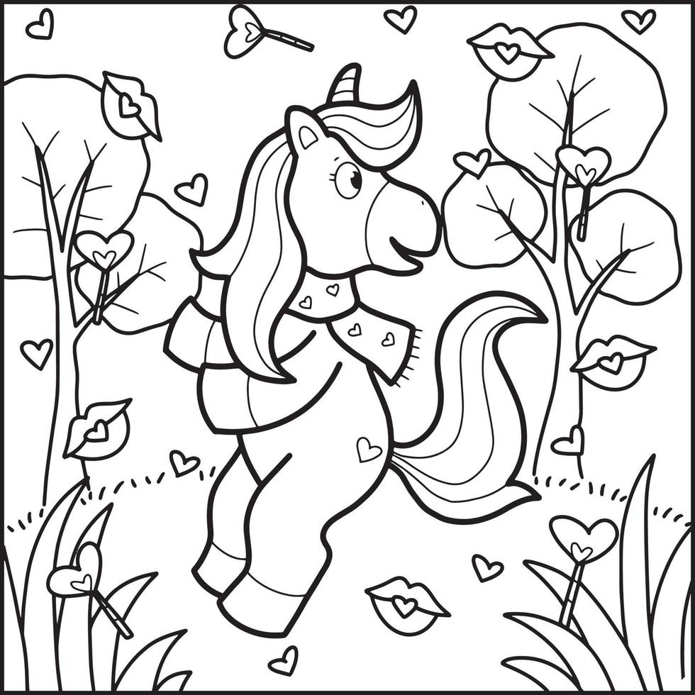 san valentino giorno unicorno colorazione pagine vettore