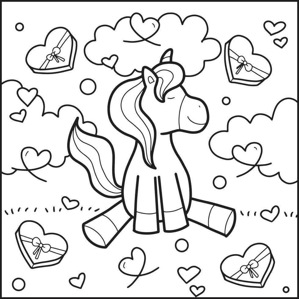 san valentino giorno unicorno colorazione pagine vettore