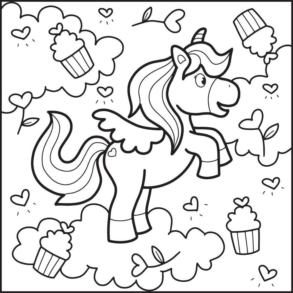 san valentino giorno unicorno colorazione pagine vettore