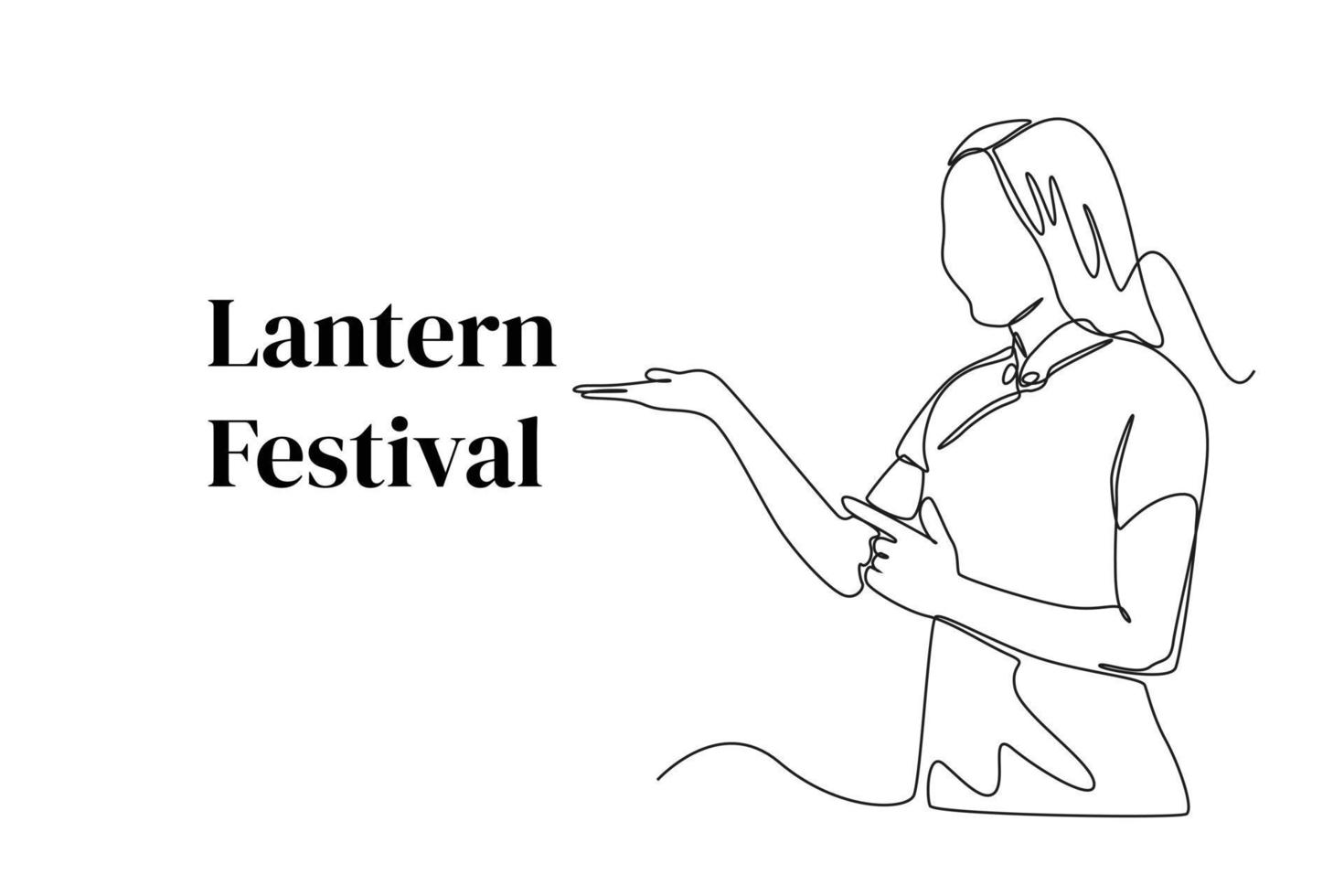 continuo uno linea disegno contento giovane asiatico donna nel Cinese tradizionale capi di abbigliamento celebrare lanterna Festival. lanterna Festival concetto. singolo linea disegnare design vettore grafico illustrazione.