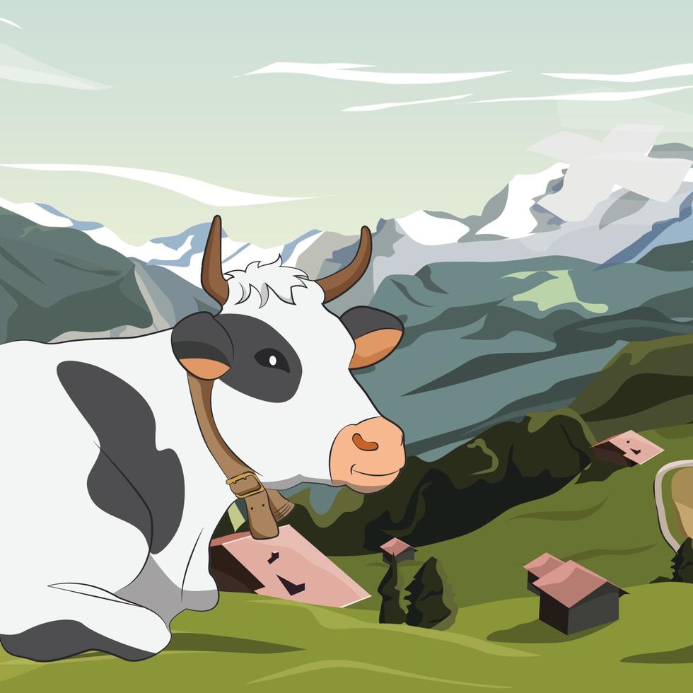 mucche Svizzera simpatico sfondo manifesto vettore