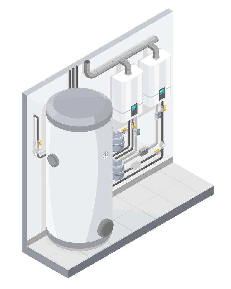 gas caldaia acqua riscaldatore casa installazione isometrico isolato vettore su bianca sfondo