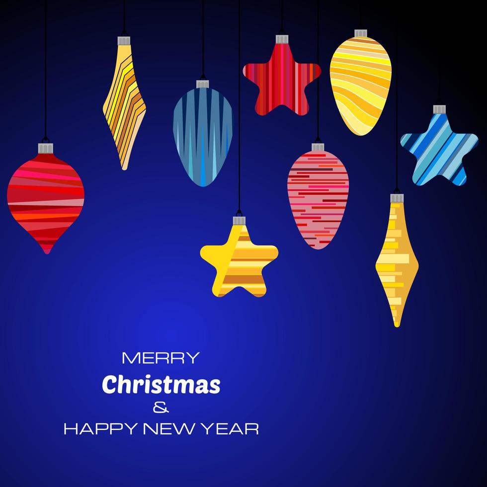 allegro Natale e contento nuovo anno buio blu sfondo con Natale palle. vettore sfondo per il tuo saluto carte, inviti, festivo manifesti.