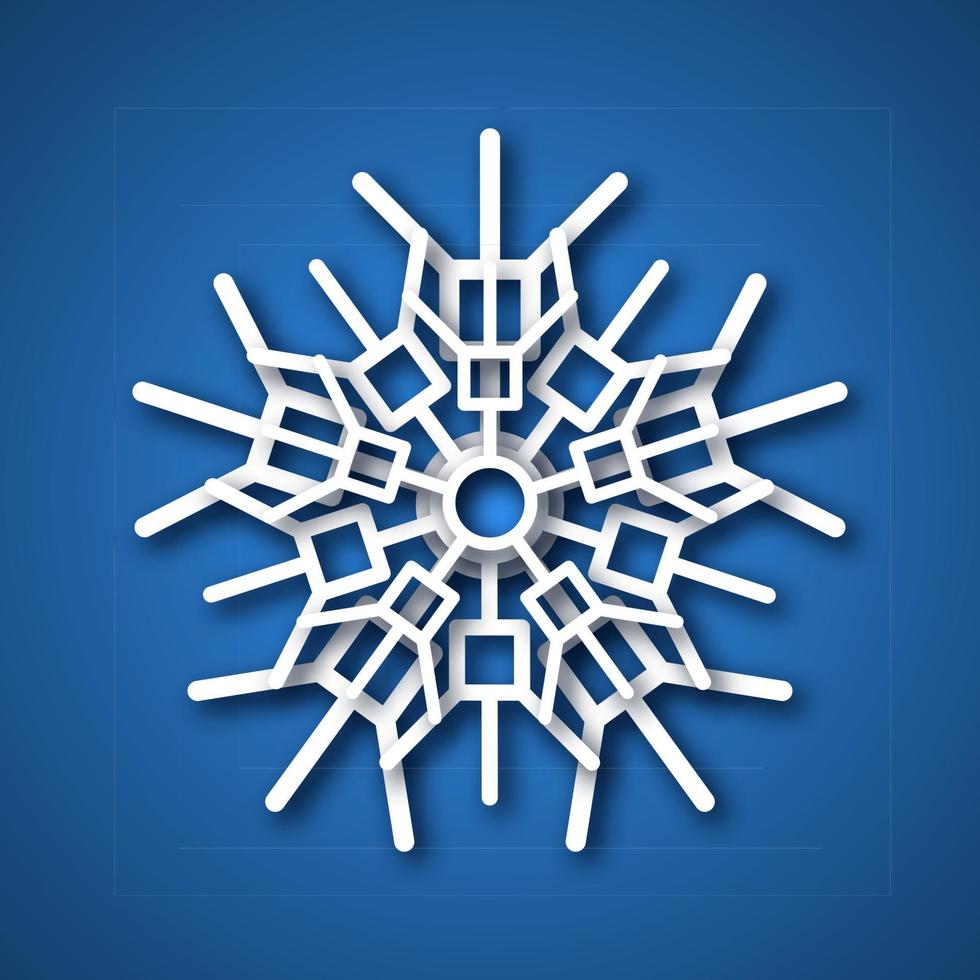 carta tagliare fiocco di neve. bianca fiocco di neve su blu sfondo. Natale e nuovo anno decorazione elementi. vettore illustrazione