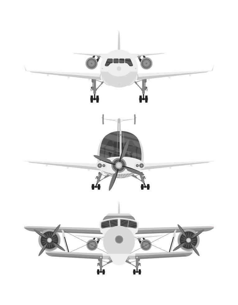 aereo impostato isolato su bianca sfondo, davanti Visualizza. vettore