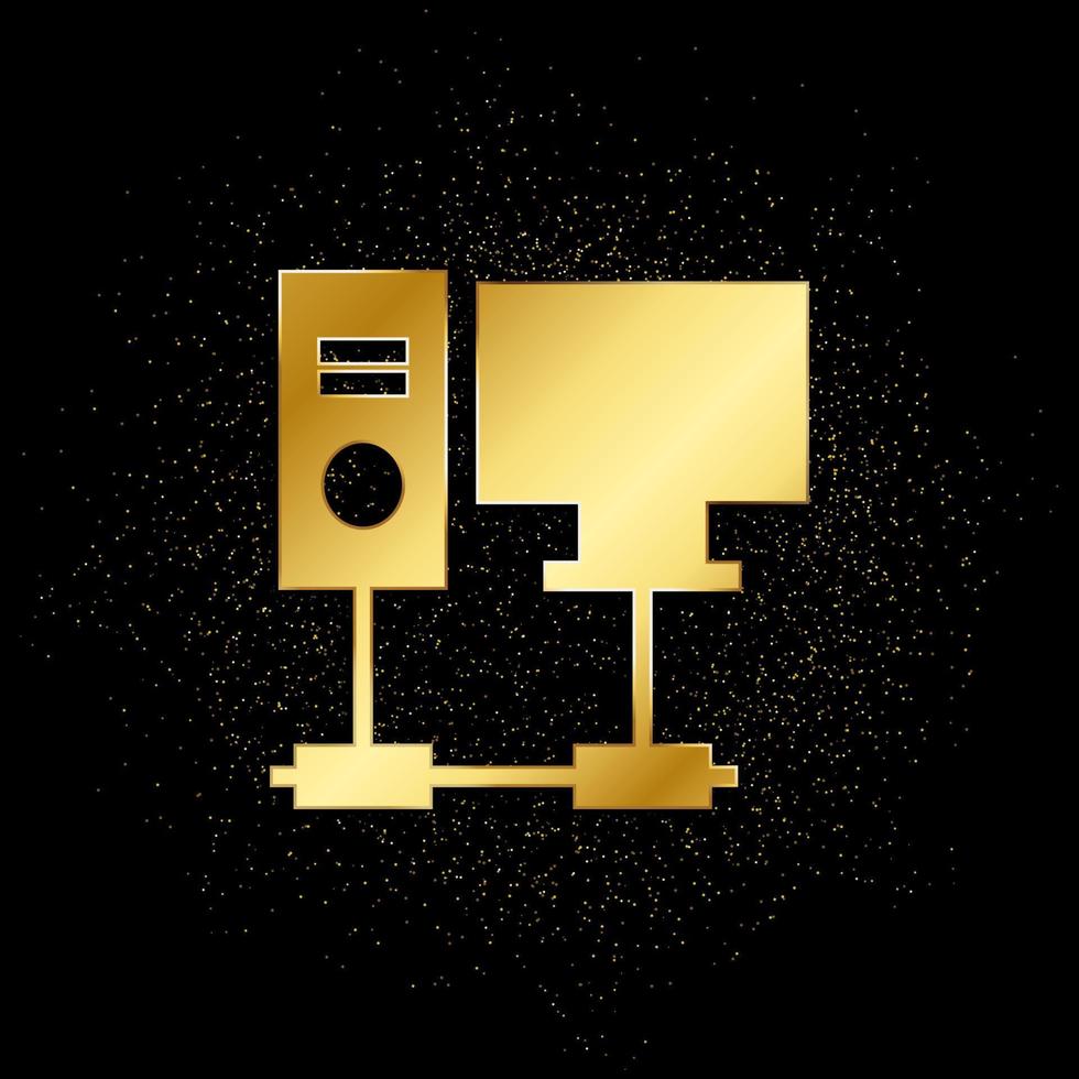 Banca dati, server, computer oro icona. vettore illustrazione di d'oro particella sfondo.