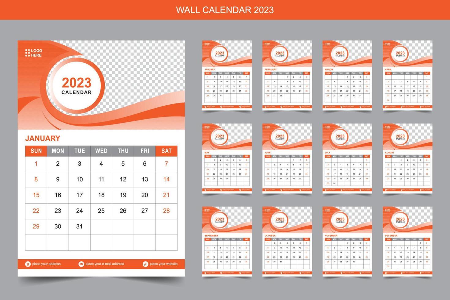 parete calendario 2023 creativo e colorato design modello vettore