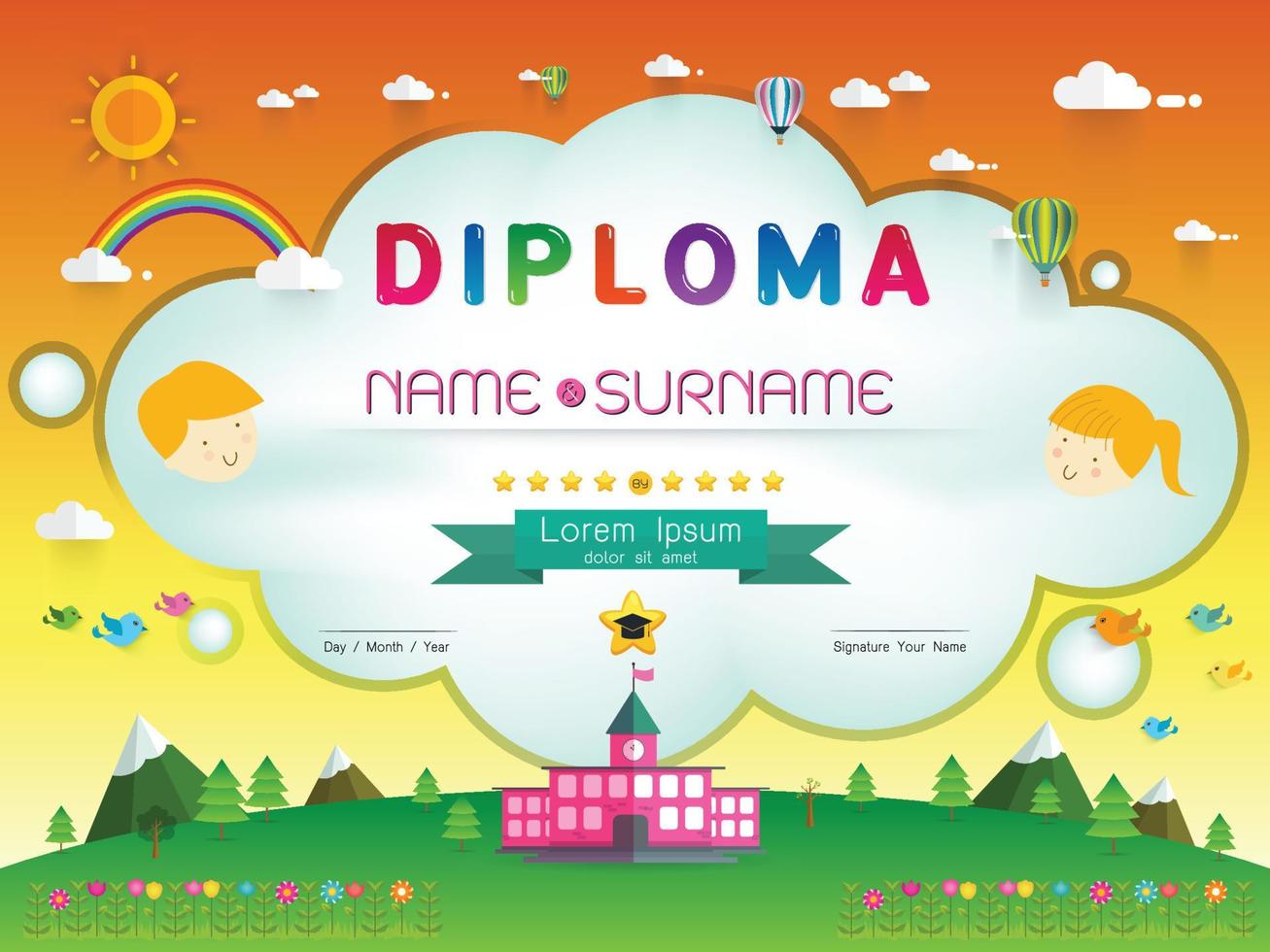 certificato bambini diploma vettore