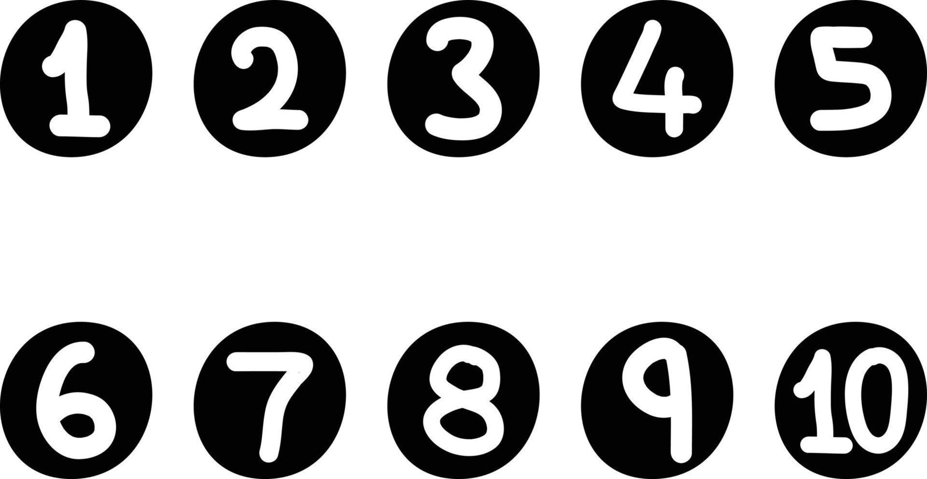 mano disegnato numeri uno per dieci, numero proiettili su cerchio forme vettore