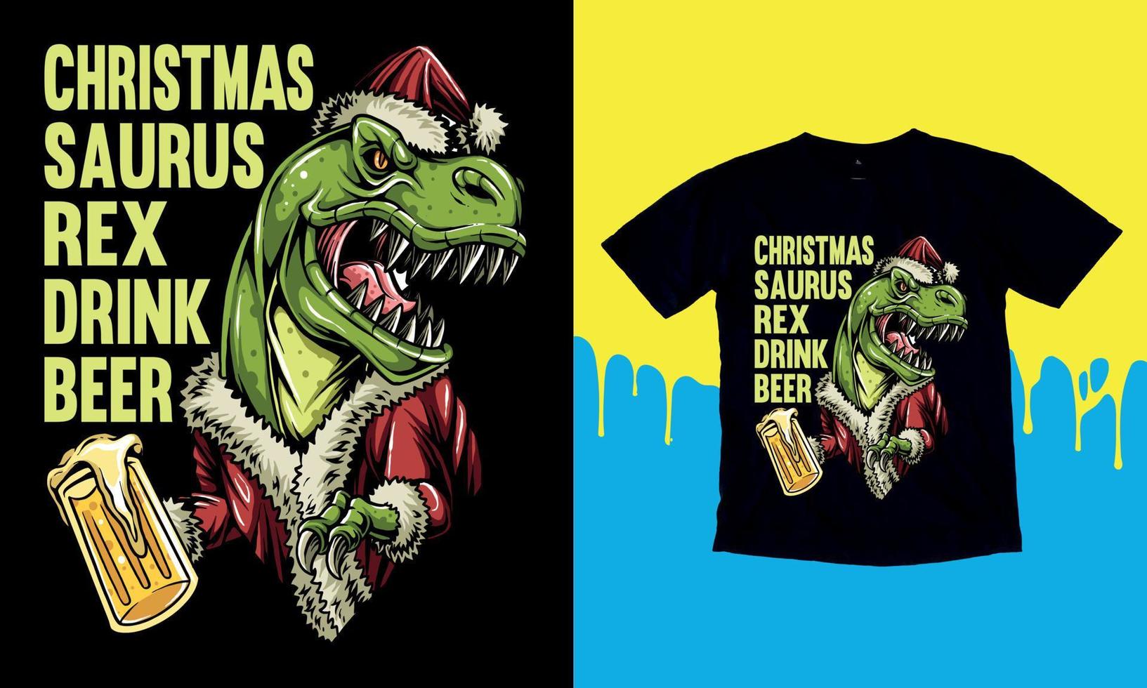 Natale saurus rex bevanda birra t camicia design e Stampa modello. vettore