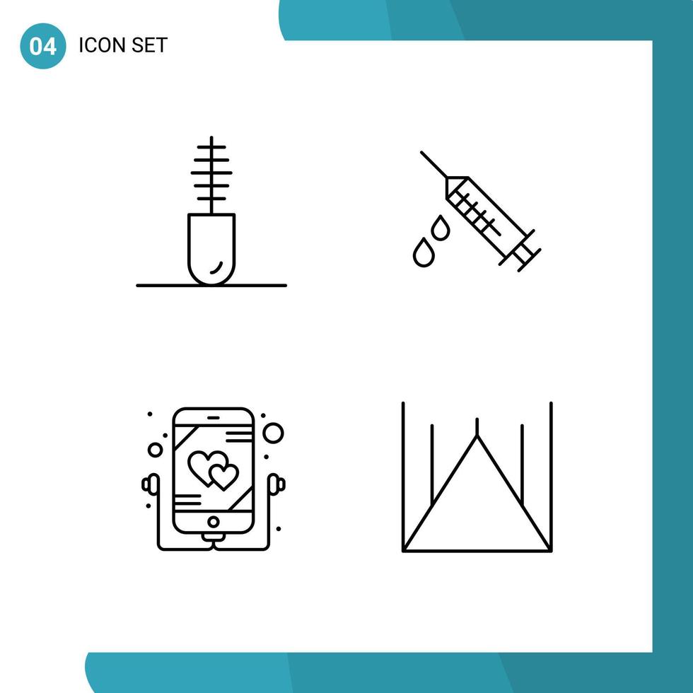 pittogramma impostato di 4 semplice riga piena piatto colori di Accessori amore mascara medico musica modificabile vettore design elementi
