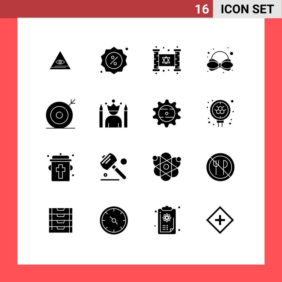 16 solido glifo concetto per siti web mobile e applicazioni ottimizzazione motore hanukkah cravatta arco modificabile vettore design elementi