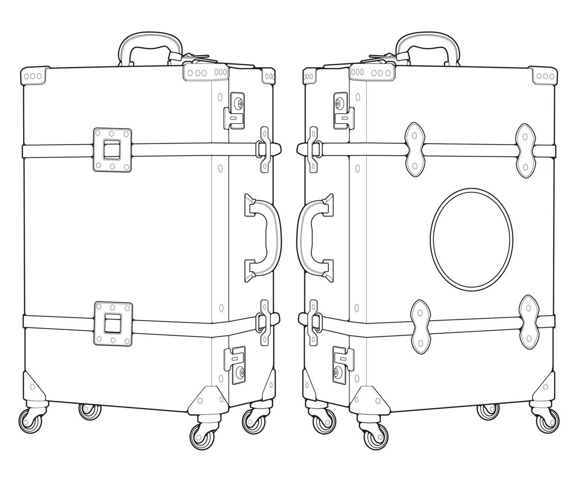 impostato di valigia isolato schema. vettore schema per colorazione libro. vettore illustrazione valigia su bianca sfondo.
