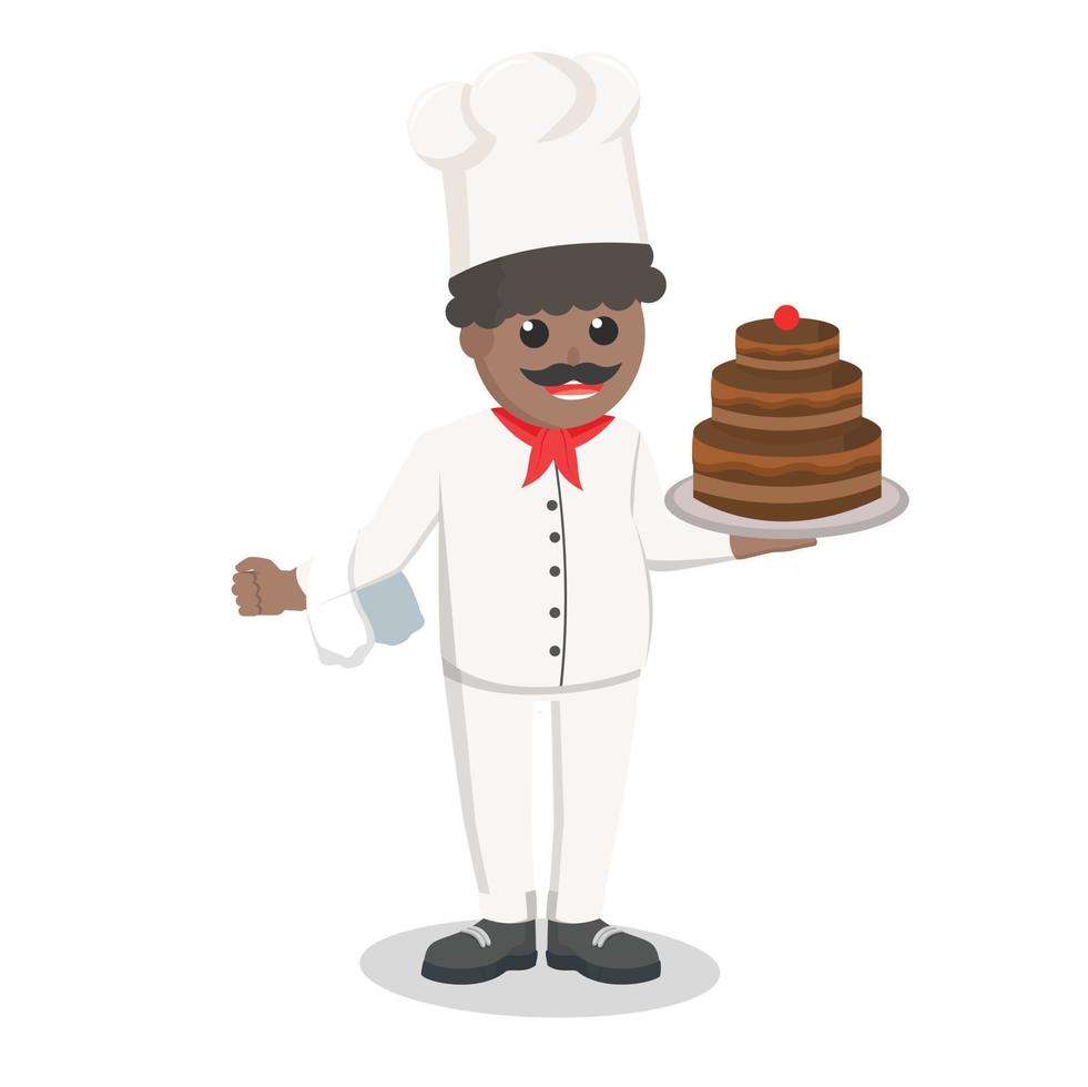 capocuoco africano Tenere torta nel piatto design personaggio su bianca sfondo vettore