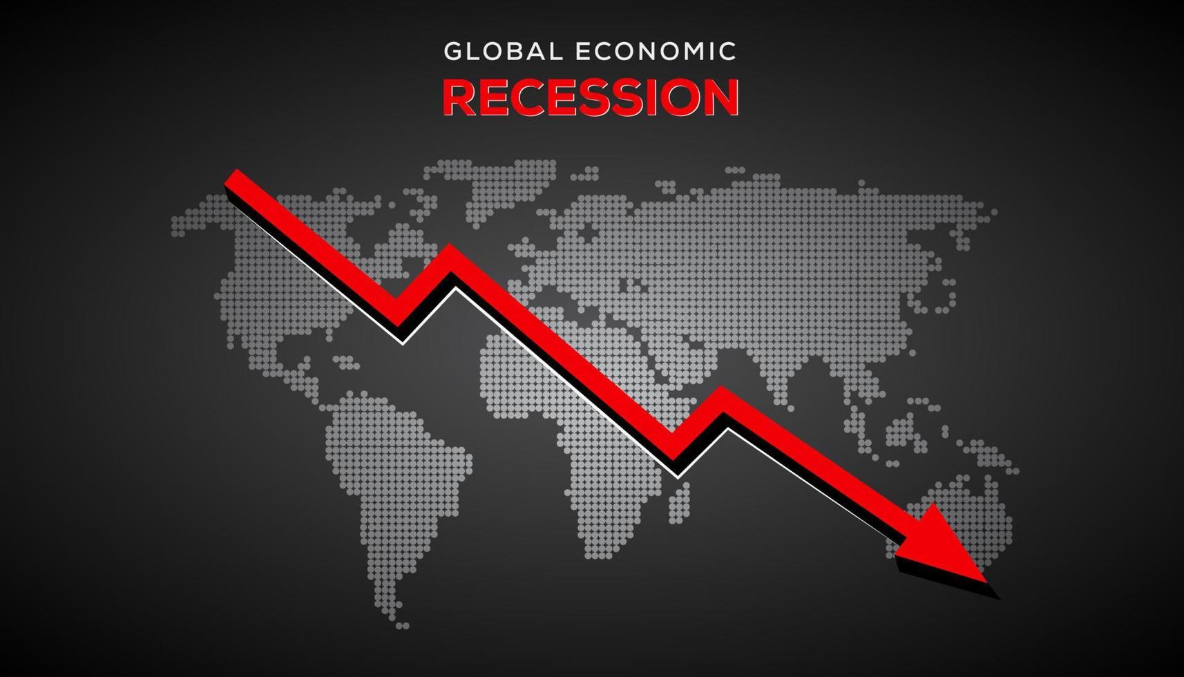 globale recessione sfondo. illustrazione di economico recessione con rosso freccia simbolo caduta giù vettore