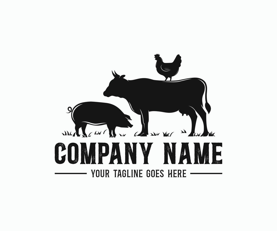 animale azienda agricola logo design. bestiame e bestiame, azienda agricola logo modello vettore