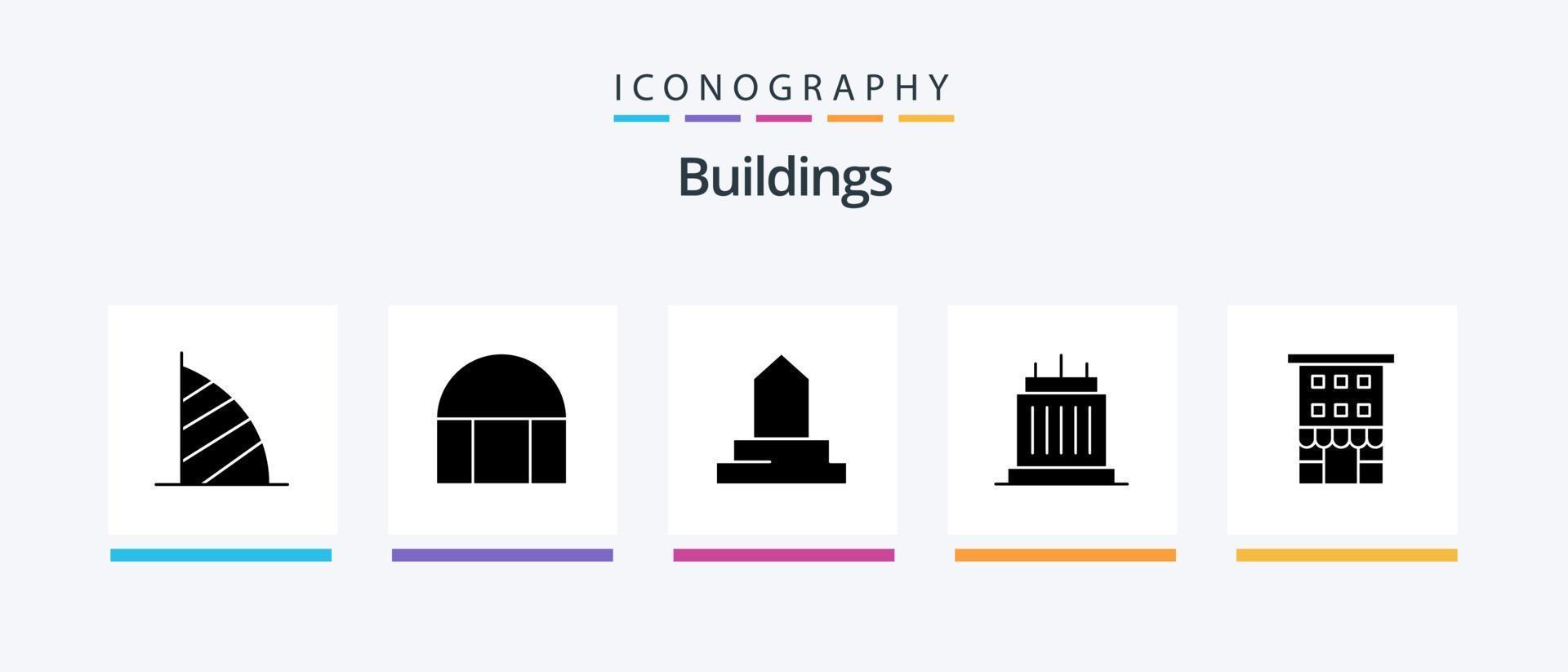 edifici glifo 5 icona imballare Compreso negozio davanti. Casa. moschea. edifici. proprietà. creativo icone design vettore