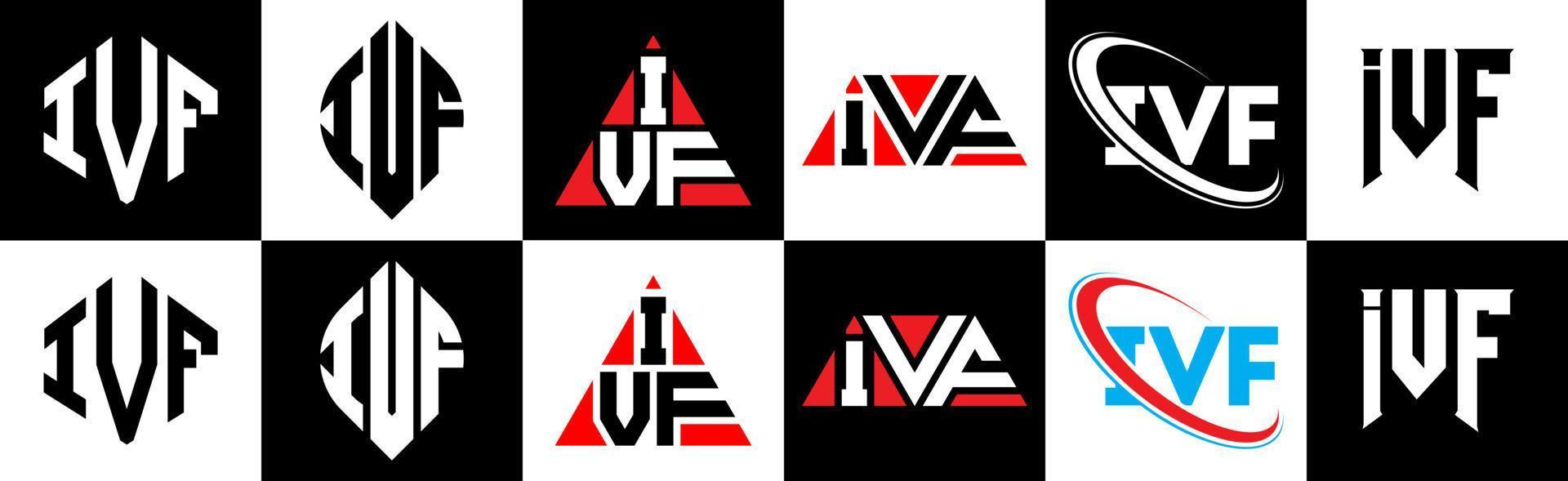 ivf lettera logo design nel sei stile. ivf poligono, cerchio, triangolo, esagono, piatto e semplice stile con nero e bianca colore variazione lettera logo impostato nel uno tavola da disegno. ivf minimalista e classico logo vettore