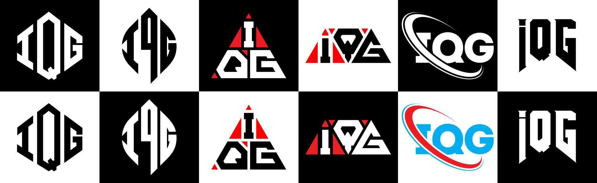 qg lettera logo design nel sei stile. qg poligono, cerchio, triangolo, esagono, piatto e semplice stile con nero e bianca colore variazione lettera logo impostato nel uno tavola da disegno. qg minimalista e classico logo vettore